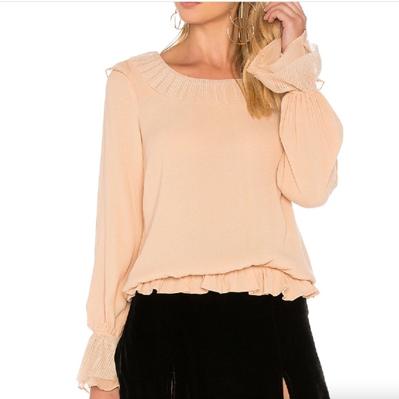 For Love & Lemons Evie Blouse - Champagne Small - tulle gold flower button - Picture 2 of 5